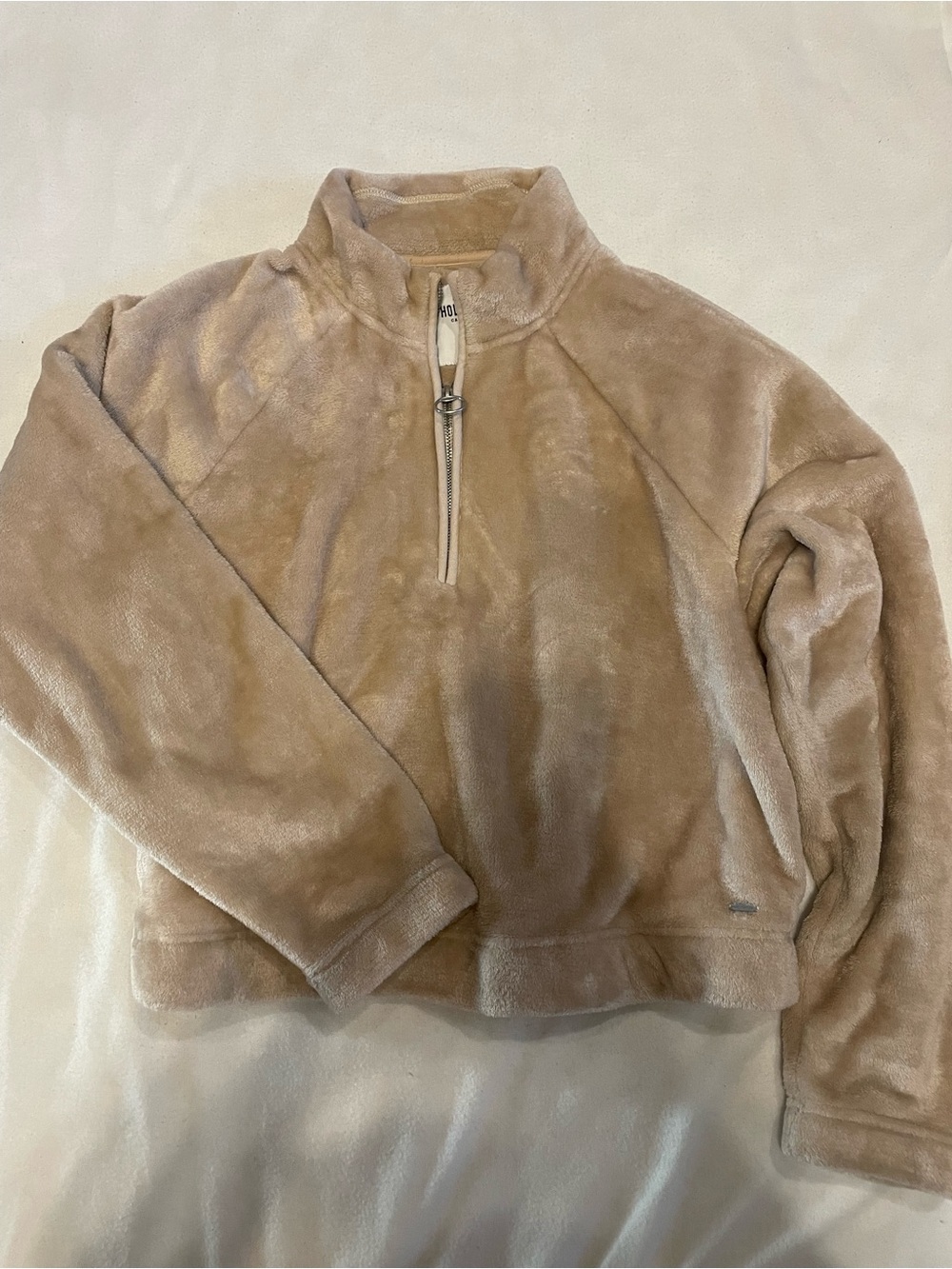 Hollister Plush Half-Zip Turtleneck Sweater - Light Taupe